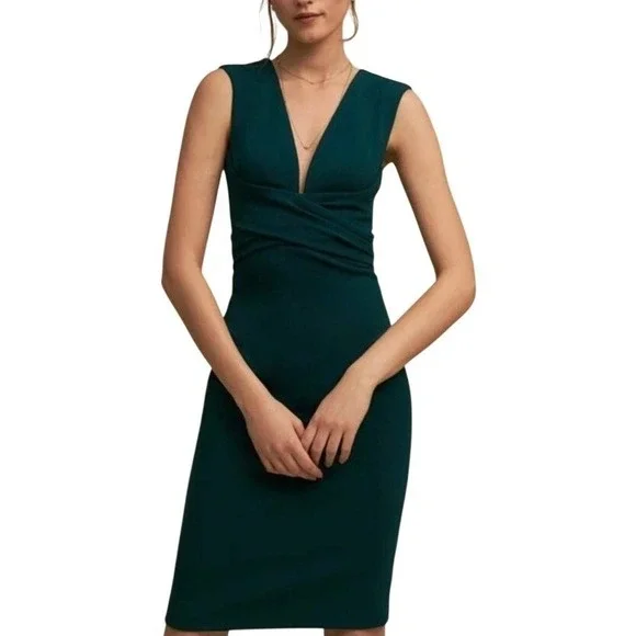 Anthropologie BHLDN Teal V Neck Sleeveless Wrap Waist Bow Back Midi Dress Size 4 - Picture 1 of 16